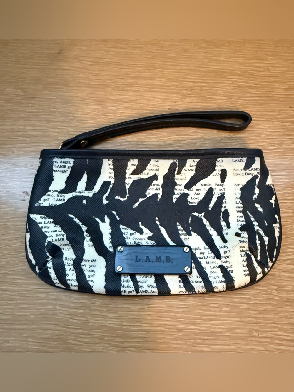 L.A.M.B. Black and White Zebra Print Wristlet Pouch